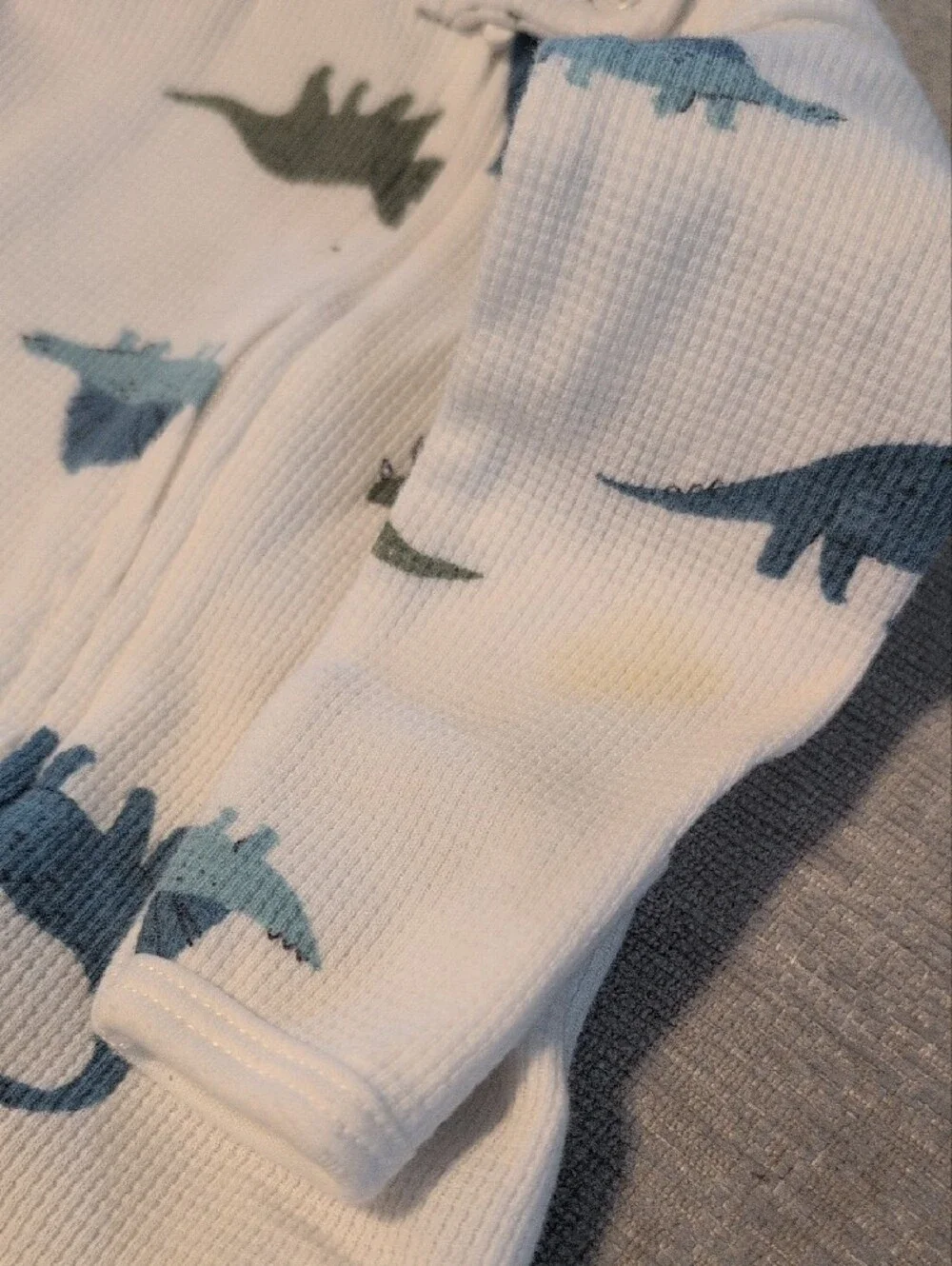 Baby One-Piece Footed Pajamas in White with Blue & Green Dinosaurs